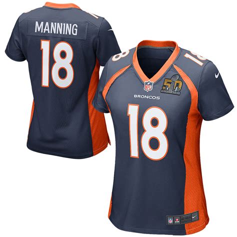 Browse denver broncos jerseys, shirts and broncos clothing. Nike Peyton Manning Denver Broncos Women's Navy Super Bowl 50 Game Jersey