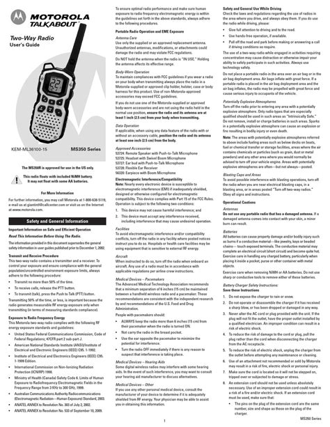 Motorola Talkabout Ms350 Series User Manual Pdf Download Manualslib
