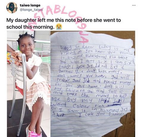 6 Year Old Girl Writes Her Father An Emotional Note On Her 6th Birthday