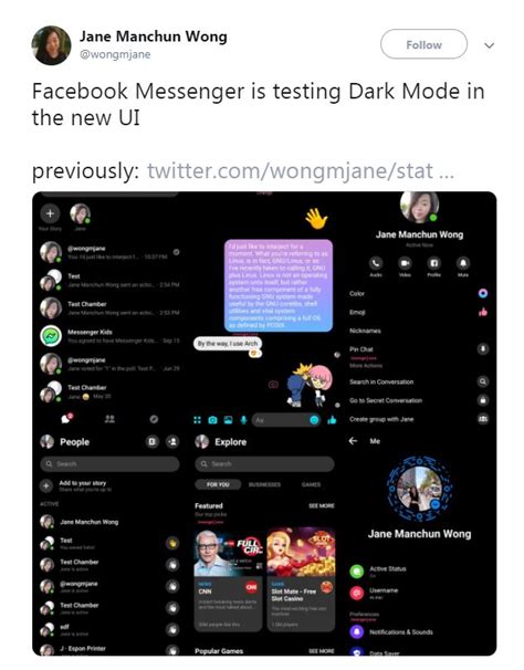 Dark mode for facebook messenger is also available right now for use, and that's easy to turn on too. Facebook Messenger testing dark mode in selected regions ...