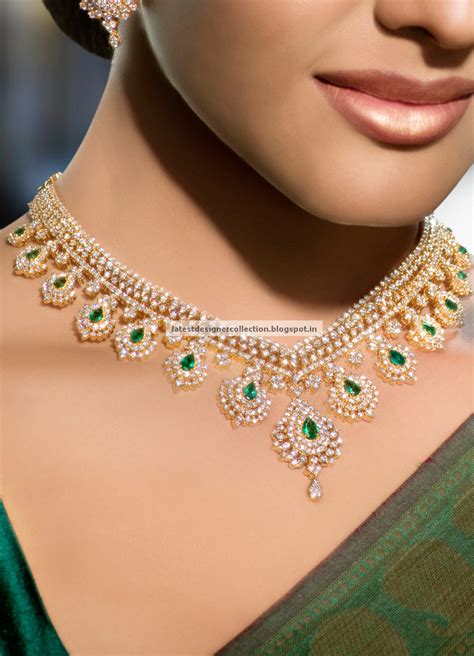 gorgeous and beautiful bridal diamond necklace highlighted with emeralds ~ latest indian