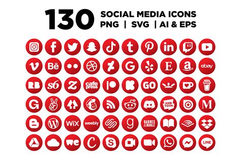 Red Circle Social Media Icons Set By Running With Foxes Thehungryjpeg