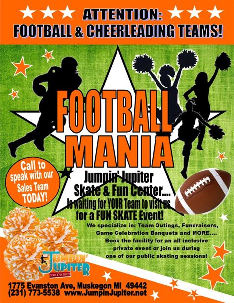 Football Cheerleader Flyer Generic 2016 Jumpin Jupiter Skate And Fun