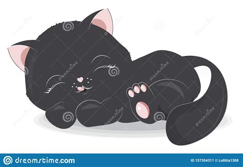 Sleepping Black Cat Stock Vector Illustration Of Background 157354311