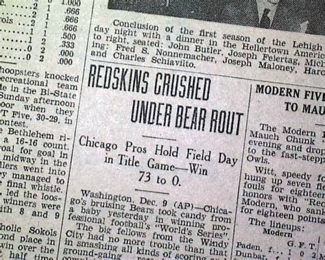 77 Years Ago Today The Bears Set An Nfl Record By Beating The Redskins
