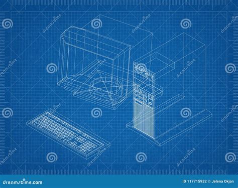 Retro Computer Architect Blueprint Stock Illustration Illustration Of