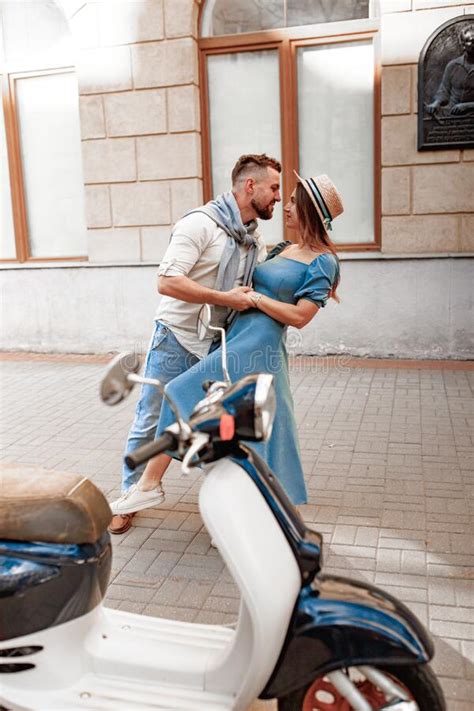 Happy Beautiful Couple Kissing In European City In Summer Day Stock Image Image Of Caucasian