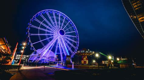 Wallpaper Ferris Wheel Amusement Park Night 5k World