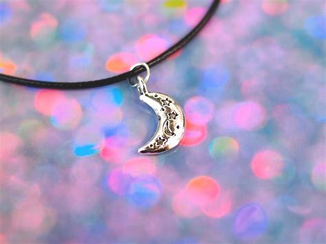 Silver Moon With Stars Necklace Moon Choker Pastel Goth Etsy