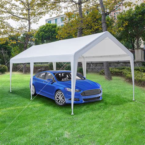 Made with durable double polyethylene fabric. 10 x 20 FT Outdoor White Canopy Car Port Shelter Cover ...