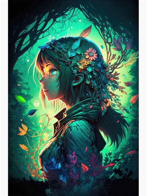 Pretty Anime Girl In A Bioluminescent Fantasy Forest Sticker For Sale