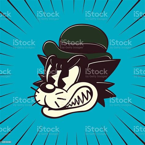 Vintage Toons Retro Cartoon Angry Stray Cat Character Grinding Teeth