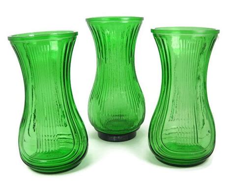 Emerald Green Vases Three Glass Modern Art Deco Ftd Vases Etsy Modern Art Deco Green Vase