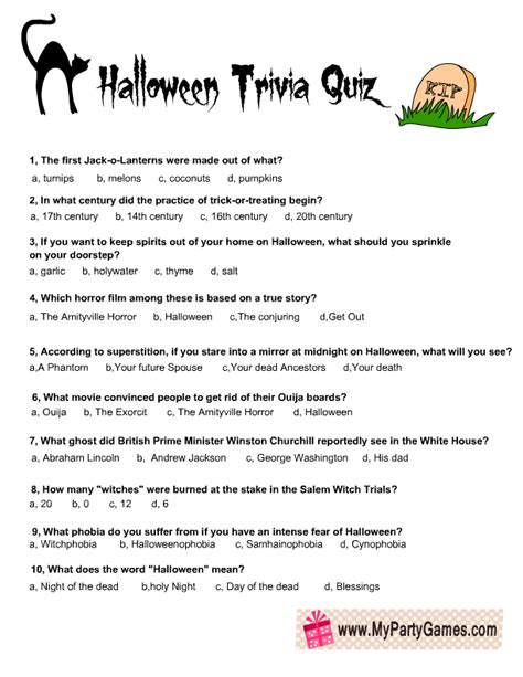 Free Printable Halloween Trivia Quiz For Adults