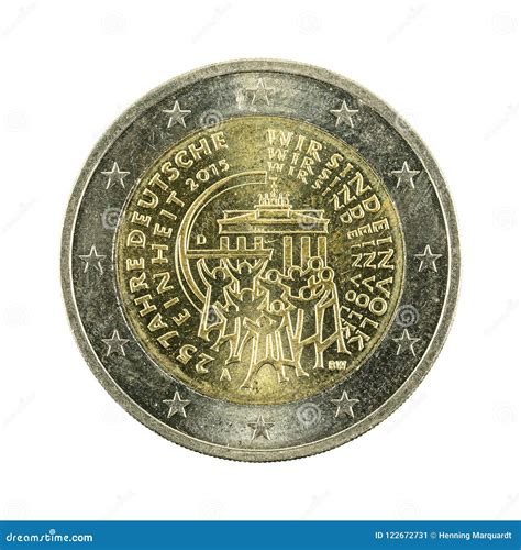 2 Euro Coin 2015 25 Years German Reunification Isolated Stock Image