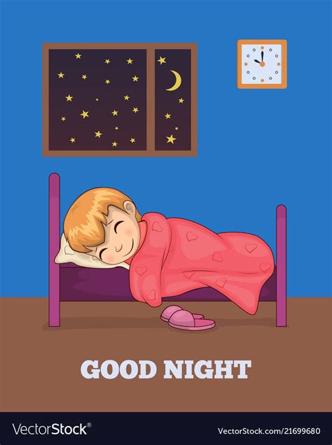 Good Night Poster With Girl Sleeping In Bed Vector Image