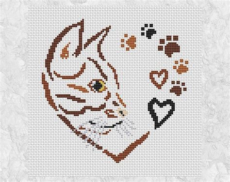 Cat Heart Cross Stitch Pattern Paw Prints T For Cat Or Etsy Uk