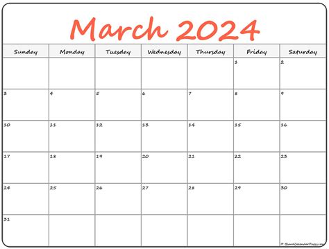 Printable March Calendar