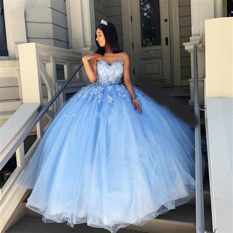 Light Sky Blue Ball Gown Quinceanera Dresses Sweet Heart Lace Up Back