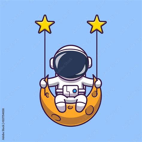 Astronaut Swinging On Moon Vector Icon Illustration Spaceman Mascot