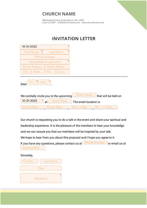Church Invitation Letter Sign Templates Jotform