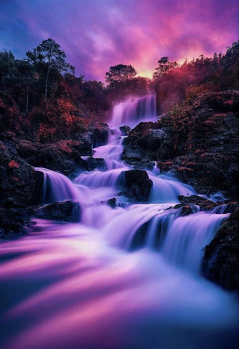 Waterfalls At Sunset Digital Art By Billy Bateman Fine Art America