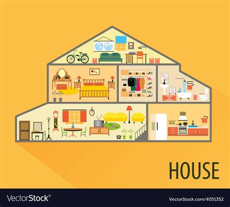 House Cartoon Interior Rooms With Furniture Vector Image