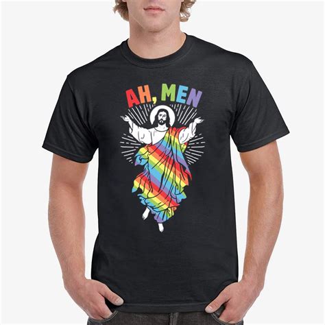 Ah Men LGBT Gay Pride Jesus Rainbow Flag God T Shirt Black Etsy