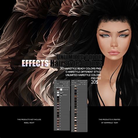 Please, after purchasing this file send a message to imvu missdesign or sellfy with the account name that you will use this file. 30 EFFECTS HAIRSTYLE TEXTURE imvu • Unlimited colors