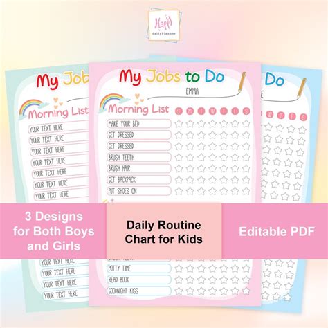 Editable Chore Chart Printable Morning Bedtime Routine Etsy