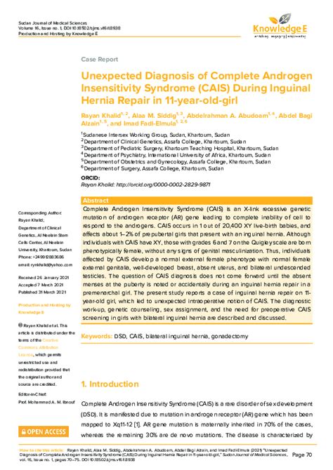 Pdf Unexpected Diagnosis Of Complete Androgen Insensitivity Syndrome Cais During Inguinal