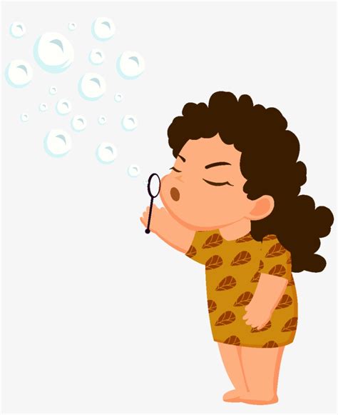 Cartoon Long Haired Girl Blowing Bubbles Drawing Png Image