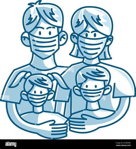 Padres Y Niños Que Usan Máscara Médica Protectora Para Prevenir El