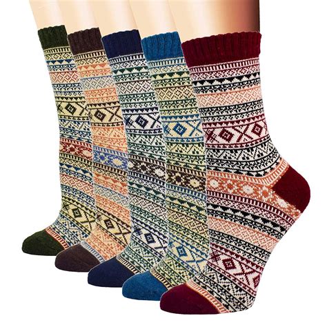 yzkke 5pack womens vintage winter soft warm thick cold knit wool crew socks ebay