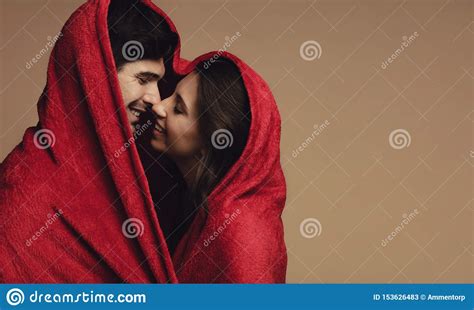 Couple In Love Wrapped In A Blanket Stock Image Image Of Couple Lovers 153626483