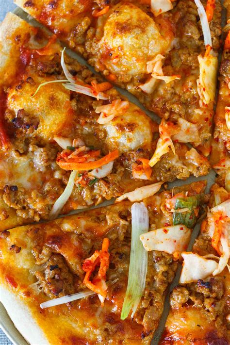 Exactly as it sounds, this dish consists of all your favourite okonomiyaki fillings and toppings (cabbage. Spicy Korean Pork Pizza - Korean Asian Pizza Recipe