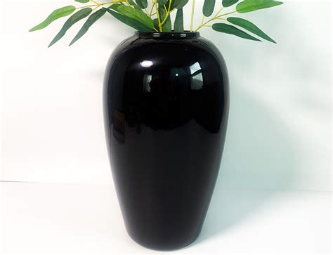 Vintage Large Black Haeger Pottery Oval Floor Vase Ceramic Dated 1990