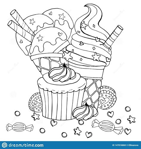 Coloring book icem cone page free printable unicorn clip art history empty. Dessert Coloring Pages Easy to Color in 2020 | Candy ...