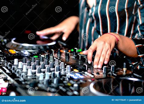 Young Girl Female Shot Party Dj Audio Controlling Mixing Turntable High Quality Sound Mixing