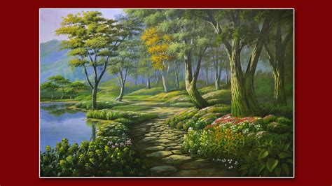 Forest Garden Acrylic Landscape Painting In Time Lapse