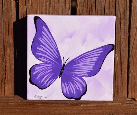 Fly Away Purple Butterfly Painting On 6x6 Canvas Butterfly Art