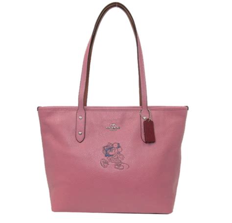 Coach Tote Bag F38621 Pebbled Leather Minnie Mouse Disney