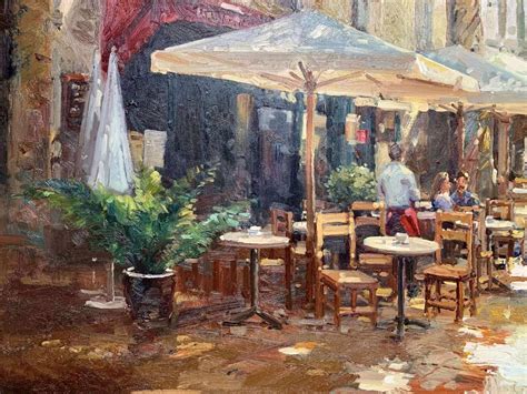 Parisian Street Cafe Scene Oil On Canvas Painting Classic Imports