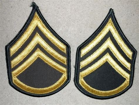 Army Staff Sergeant E 6 Rank Gold On Green Chevron Patches Pair Male