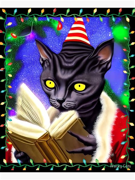 Scary Black Cat Christmasevil Cat Sith Reading Book Black Cat Santa