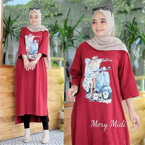 Jual Mery Midi Dress Bahan Combed Aplikasi Sablon Size M L Xl Xxl Pb Cm Midi Dress