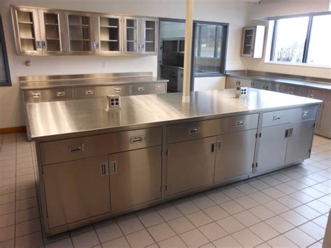 Sheets of stainless are cut to size specifications and placed on top of a wooden substructure. Stainless Steel Lab Countertops & Tables | LOC Scientific