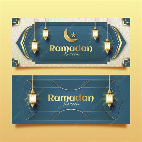 Free Vector Realistic Ramadan Horizontal Banner Set