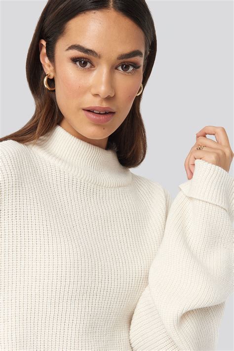 Ribbed Knitted Turtleneck Sweater White Na