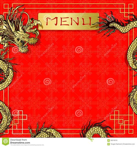 A chinese dragon, also known as loong, long or lung, is a legendary creature in chinese mythology, chinese folklore, and chinese culture at large. Template Menu Red Background With Dragon Stock Vector ...